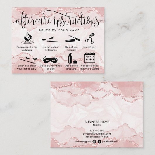 Blush Pink Nachsorgekarte Wimpernverlängerungen Ic Visitenkarte (Vorne/Hinten)