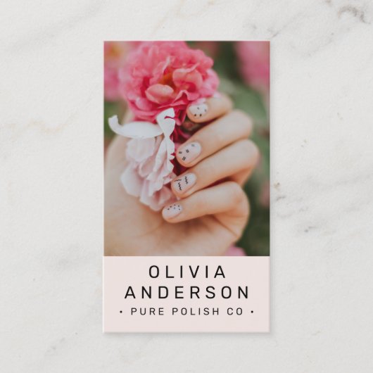 Blush Pink Nail Tech Photo QR Code Visitenkarte (Vorderseite)