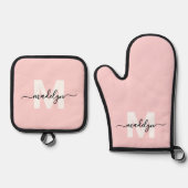 Blush Pink Name Monogram Küche Ofenhandschuh & Topflappen-Set (Vorderseite)