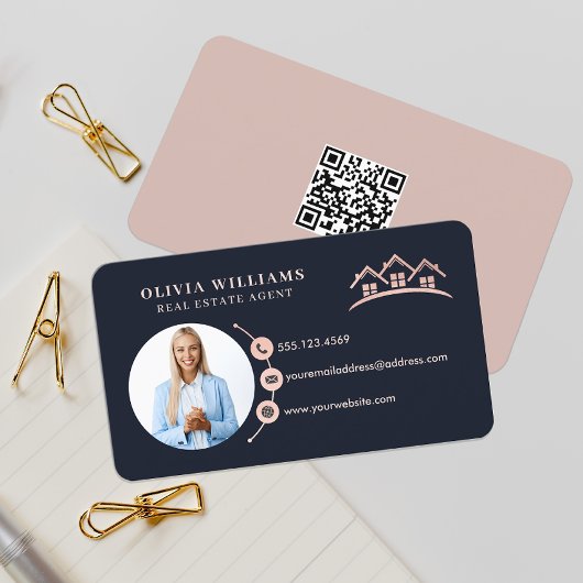 Blush Pink & Navy Beruflich Real Anwesen Foto Visitenkarte