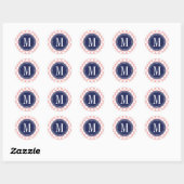 Blush Pink & Navy Big Polka Dots Mit Monogramm Runder Aufkleber (Blatt)
