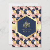 Blush Pink Navy Blaue geometrische muslimische Hoc Einladung (Vorderseite)
