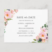 Blush Pink Navy Bloral Hochzeit speichern das Datu Ankündigungspostkarte (Vorderseite)
