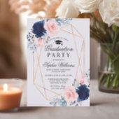 Blush Pink & Navy Blue Blues Graduation Party Einladung