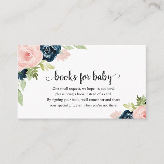 Blush Pink Navy Blue Floral Baby Dusche Begleitkarte (Vorderseite)