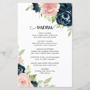 Blush Pink Navy Blue Floral Elegantes Hochzeitsmen