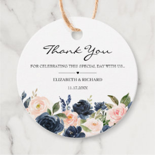 Blush Pink Navy Blue Floral Gastgeschenk Hochzeit Geschenkanhänger