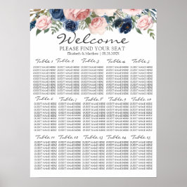 Blush Pink Navy Blue Floral Hochzeitstabelle Poster
