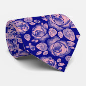 Blush Pink Navy Blue Floral Rose Muster Neck Tie Krawatte (Gerollt)