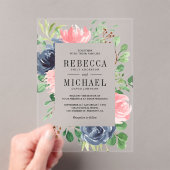 Blush Pink Navy Blue Floral Wedding Acryleinladungen (Insitu (Handheld))