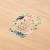 Blush Pink Navy Blue Floral Wedding Acryleinladungen (Ablage )