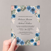 Blush Pink Navy Blue Floral Wedding Acryleinladungen (Insitu (Handheld))