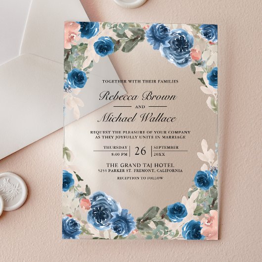 Blush Pink Navy Blue Floral Wedding Acryleinladungen