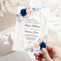 Blush Pink & Navy Blue Floral Wedding Einladung