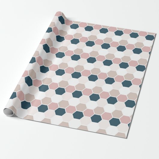 Blush Pink Navy Blue Hexagon Hex Geschenkpapier (Ungerollt)