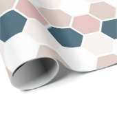 Blush Pink Navy Blue Hexagon Hex Geschenkpapier (Rolleneckpunkt)