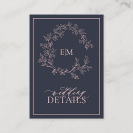 Blush Pink Navy Blue Monogram Wedding Details Begleitkarte