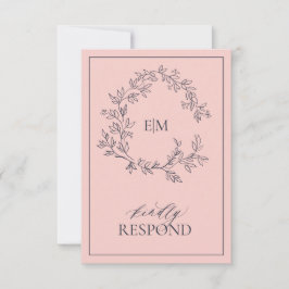 Blush Pink Navy Blue Monogram Wedding RSVP Card