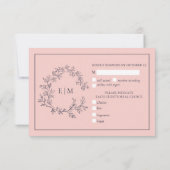 Blush Pink Navy Blue Monogram Wedding RSVP Card (Rückseite)