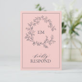 Blush Pink Navy Blue Monogram Wedding RSVP Card Karte (Stehend Vorderseite)