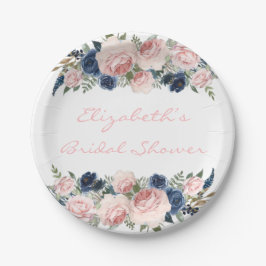 Blush Pink Navy Blue Peony Wedding Pappteller