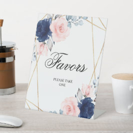 Blush Pink & Navy Blue Rose Duschfavoriten Zeichen Sockelschild