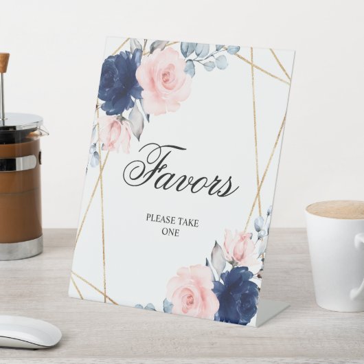 Blush Pink & Navy Blue Rose Duschfavoriten Zeichen Sockelschild (In SItu)