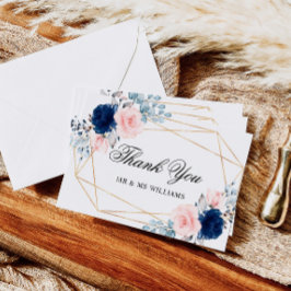 Blush Pink & Navy Blue Rose Hochzeit Danke Karte