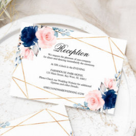 Blush Pink & Navy Blue Rose Hochzeitsempfang Begleitkarte