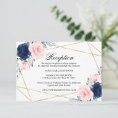Blush Pink & Navy Blue Rose Hochzeitsempfang Begleitkarte (Stehend Vorderseite)