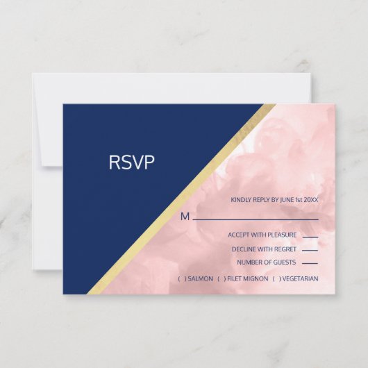 Blush Pink Navy Blue UAWG Wedding RSVP Karte (Vorderseite)