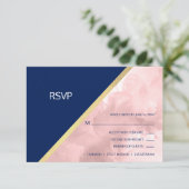 Blush Pink Navy Blue UAWG Wedding RSVP Karte (Stehend Vorderseite)