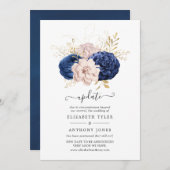 Blush Pink, Navy Blue und Gold Hochzeitsaktualisie Einladung (Vorne/Hinten)