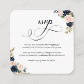 Blush Pink & Navy Floral QR Code Wedding RSVP Card Begleitkarte (Vorderseite)