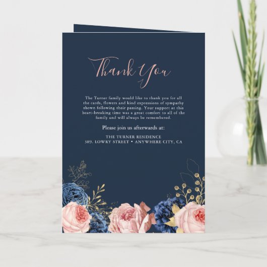 Blush Pink & Navy Florals Elegantes Beerdigungspro Programm (Rückseite)