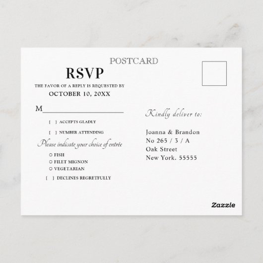 Blush Pink Navy Geometric Botanical Wedding RSVP Postkarte (Rückseite)