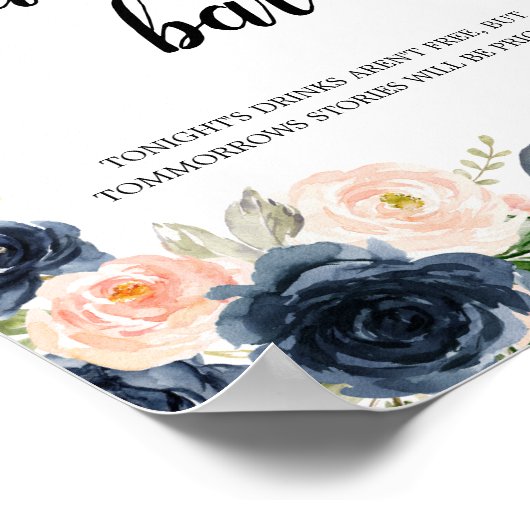 Blush Pink Navy Geometric Cash Bar Sign Poster (Ecke)