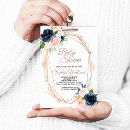 Blush Pink, Navy & Gold Baby Dusche Einladung