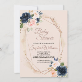 Blush Pink, Navy & Gold Baby Dusche Einladung