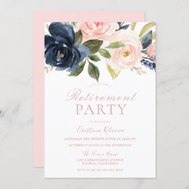 Blush Pink & Navy Hübsches Party für das Ruhestand Einladung