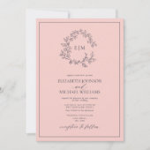 Blush Pink Navy Monogram Foto Wedding Einladung (Vorderseite)