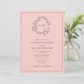 Blush Pink Navy Monogram Foto Wedding Einladung (Stehend Vorderseite)