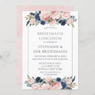 Blush Pink Navy Peony Bridesmaids Luncheon Einladung