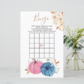 Blush Pink & Navy Pumpkin Gender Reveal Bingo Spie (Stehend Vorderseite)