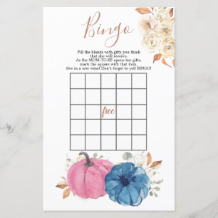 Blush Pink & Navy Pumpkin Gender Reveal Bingo Spie