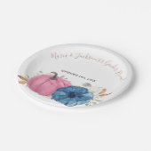 Blush Pink & Navy Pumpkin Rustikale Flora Pappteller (Schrägansicht)