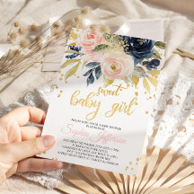 Blush Pink & Navy Sweet Baby Dusche Einladung