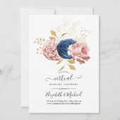 Blush Pink, Navy und Gold Bloral Virtual Wedding Einladung (Vorderseite)