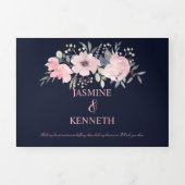 Blush Pink & Navy Wasserfarbe Blumenzehen Dreifach Gefaltete Einladung (Cover)