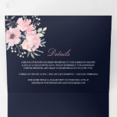Blush Pink & Navy Wasserfarbe Blumenzehen Dreifach Gefaltete Einladung (Innen Erste Seite)